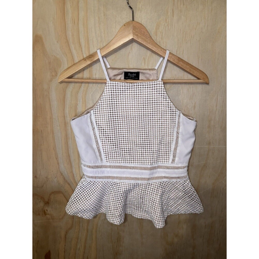 Bardot White And Tan Halter Neck Peplum Top US 16 EU 160 Sleeveless